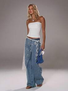 TRNVIE 1pc White Crop Top With Sequin Patchwork, Backless, Elastic Waist, Sexy Clubwear For New Year Party, Romantic Party, Gathering - White - View 6