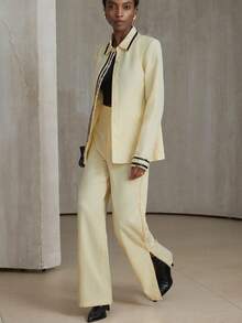 Aveloria 2pcs Women's European & American Style Autumn/Winter Grid Textured Fringe & Leather Trim Shirt And Pants Set - Multicolor - View 6