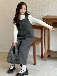 DAZY 青少年女孩休闲日常连体裤，秋季 - 灰色 - 查看 2