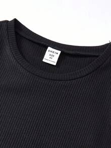 年轻女孩休闲百搭舒适圆领无袖针织长裙 - 黑色 - 查看 5