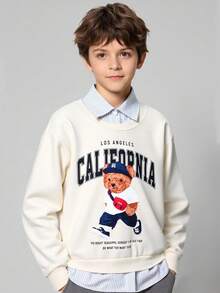 1 件男童休闲运动衫，仿衬衫领，带熊图案，长袖 - 黃色 - 查看 1