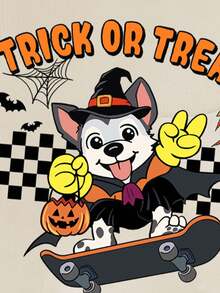 SHEIN Baby Boy Casual Minimalist Autumn New Arrival Halloween Cartoon Animal Dog Squad Cute Style Cartoon Soft Knit Thick Crew Neck Sweatshirt, Suitable For Autumn/Winter Fall - Beige - View 5