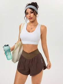 Core Rhythm Casual Versatile Asymmetrical Yoga Shorts Athletic Shorts Loose Workout Shorts Brown Workout Shorts - Brown - View 7