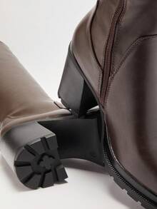 Solezae 女式舒适弹力材质厚底及膝靴 - 棕色 - 查看 7