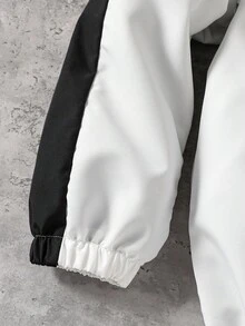 Teenage Boys' Minimalist Black & White Contrast Color Block Letter Print Pullover Jacket, Loose Fit, Comfortable, Versatile, Suitable For Autumn, Spring, Winter, Daily Wear, Commuting, Outdoor, Sports, School, Streetwear, Party, Photography Fall - Multicolor - View 4