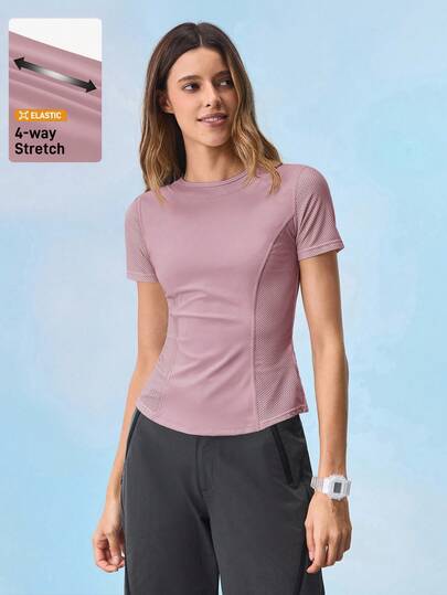 In My Nature 女士户外运动T恤，高弹力，亲肤，网眼拼接设计，适合露营、徒步旅行、城市通勤