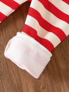 SHEIN Playful Pals 2pcs/Set Baby Boy Christmas Themed Sweatshirt With Applique Embroidery & Striped Allover Print Sweatpants, Suitable For Autumn/Winter Daily Wear, Outings, Parties/Christmas Clothes Outfit Fall