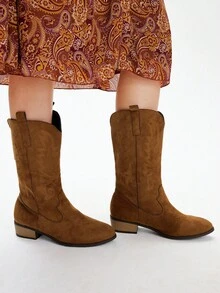 Styleloop 女士西式尖头休闲踝靴，适合日常穿着、万圣节、圣诞节、派对、核心场合 - 棕色 - 查看 3