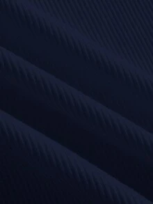 SHEIN EZwear 海军蓝女式休闲简约圆领罗纹面料修身长袖打底 T 恤，适合秋冬季 - 藏蓝色 - 查看 5