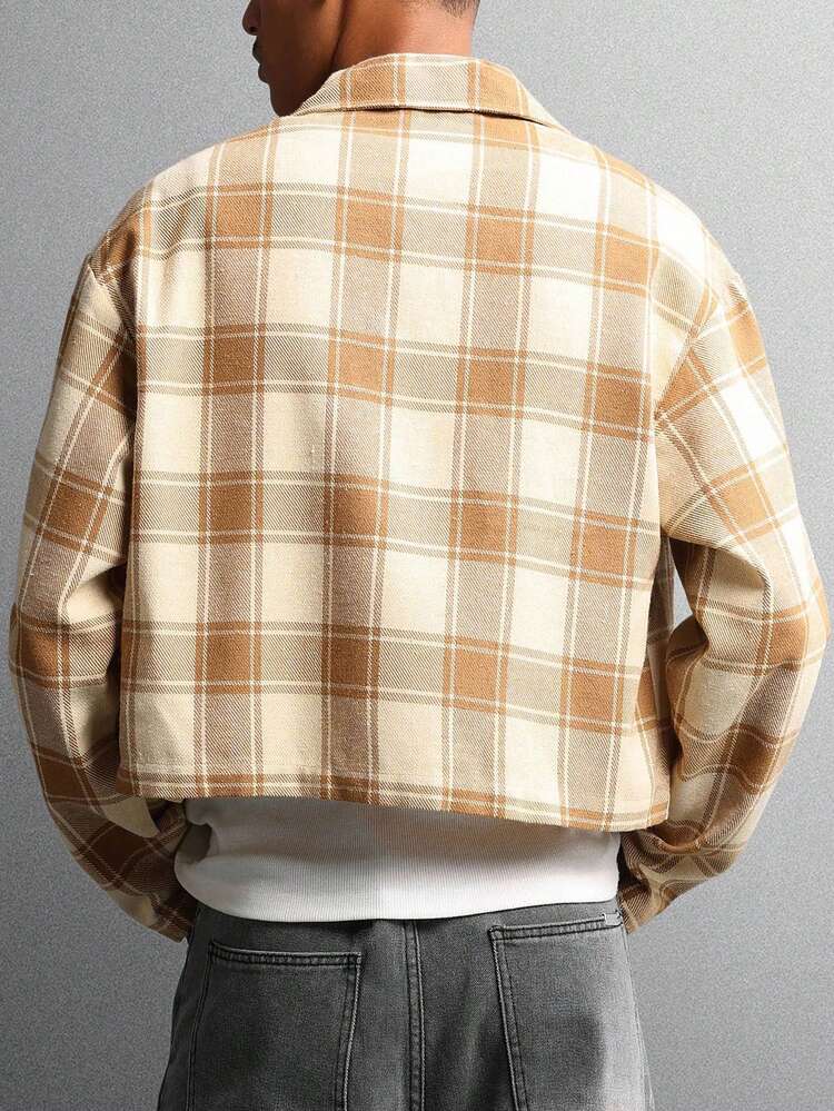 Plaid Zip Front Jacket With Flap Pockets