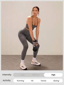 GLOWMODE 26英寸Powersculpt™-Air速干吸汗训练紧身裤，带侧袋，高强度运动跑步训练 - 深灰色 - 查看 6