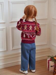 Souflis Souflis Baby Girls & Boys Crew Neck Long Sleeve Knitted Sweaters,Burgundy,Autumn,Cute,Family Matching,Gingerbread Man Christmas Tree Snowflake Patterns,Red - Multicolor - View 2