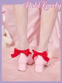 Dola Lovely 女士蝴蝶结玛丽珍鞋，圆头扣带粗跟浅口鞋，时尚百搭白色鞋子 - 粉色 - 查看 2