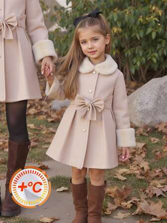 Emery Rose Kids Emery Rose Kids Young Girls Winter Clothes Fashionable Faux Fur Collar Belted Mid-Length Coat, Warm Jacket, Autumn/Winter Outerwear Girls Winter Coat Girls Dress Coat Toddler Girl Coat Baby Girl Coat Girls Faux Fur Coat Baby Girl Winter Coat Winter Clothing Winter Outwear Halloween S Fall