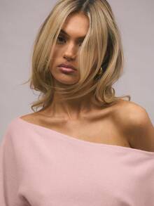 MUSERA 泡泡袖针织露肩上衣，优雅春假可爱性感90年代夏日甜美风，Y2K风格，适合伊比沙岛假日音乐节、冬季日常晚装等各种场合。 - 粉色 - 查看 5