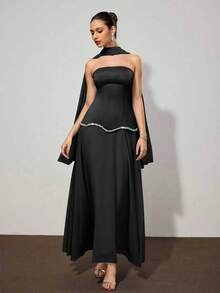 Coutiva 女士优雅水钻装饰晚礼服，夏季 - 黑色 - 查看 1