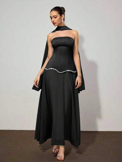 Coutiva Women's Elegant Rhinestone Decorated Evening Gown, Summer