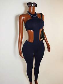 Mistrie Women's Casual Solid Color Backless Tie-Up Jumpsuit - Royal Blue - View 6