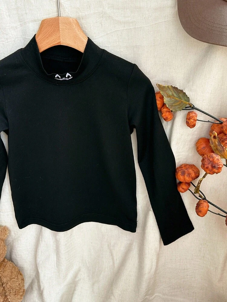 Ropa de otoño para niñas jóvenes, camiseta de punto de cuello alto para niñas jóvenes en Halloween - Negro - Añade 4