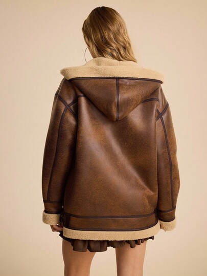 EDITION Hippie Vintage Hooded Faux Fur Lamb Wool Soft Faux Fur Women Jacket