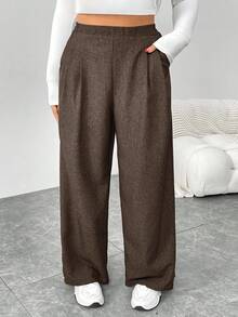 SHEIN Essnce Pantaloni larghi in vita elastica casual e comodi di moda per donne taglia forte in autunno e inverno, pantaloni da donna, pantaloni da lavoro, outfit autunnali, stile old money, pantaloni vintage, pantaloni curvy