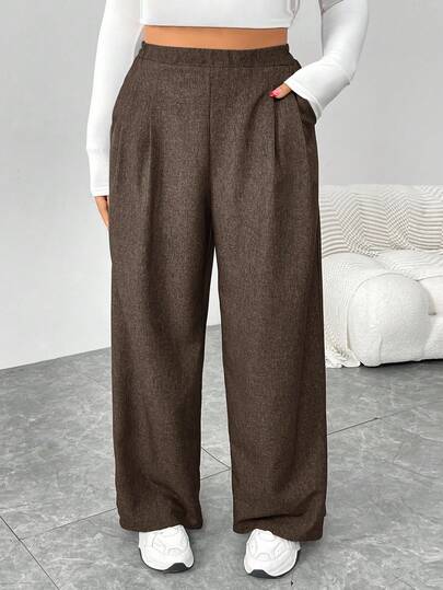 SHEIN Essnce Pantaloni larghi in vita elastica casual e comodi di moda per donne taglia forte in autunno e inverno, pantaloni da donna, pantaloni da lavoro, outfit autunnali, stile old money, pantaloni vintage, pantaloni curvy
