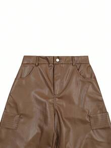 PAVTROS Pantaloni in pelle PU Manfinity Streetrush da uomo, pantaloni versatili e morbidi, pantaloni cargo casual marroni larghi e diritti da uomo, autunno inverno