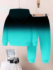 SHEIN 2 sztuki/zestaw chłopięcych bluz z kapturem, swobodny, z nadrukiem, z nadrukiem, luźny krój, wygodny, odpowiedni na jesień/zimę