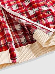 ROMWE MEN Prep Men's Plaid Long Sleeve Zip-Up Casual Jacket, Autumn/Winter - Red and White - View 6