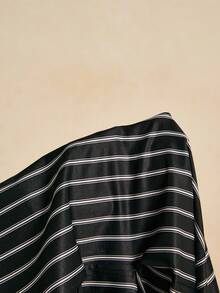 Poéselle Áo sơ mi sọc thời trang, áo crop top độc đáo, thiết kế nhiều lớp - màu đen - Xem 9