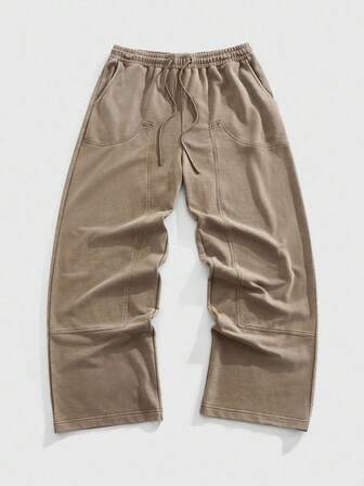 Street Life بنطلون رياضي رجالي بخصر مربوط بسحاب، لون أحادي