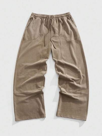 Street Life بنطلون رياضي رجالي بخصر مربوط بسحاب، لون أحادي