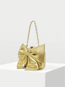 MOTF PREMIUM 蝴蝶结细节 KISS LOCK 晚宴包 - 金色 - 查看 3