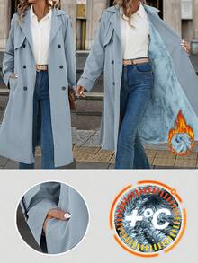 Solivie 女士保暖内衬风衣，秋冬外套，秋季 - 淺藍色 - 查看 3