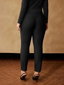 MOTF PREMIUM PLUS SIZE METAL BUTTON DECOR HIGH STRETCH SKINNY PANTS - Black - View 3