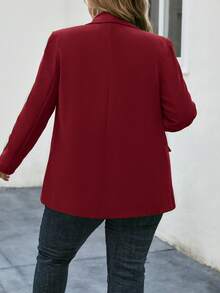SHEIN LUNE 大码女式休闲/商务纯色披肩领西装外套女士西装外套红色夹克红色西装外套女士西装外套礼服夹克女士西装外套女士西装外套 - 酒紅色 - 查看 2