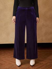 MOTF PREMIUM CHRISTMAS PLUS SIZE WINTER VELVET STRAIGHT-LEG SUIT PANTS - Purple - View 4