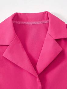 SHEIN Bộ 2 món/Bộ áo vest cổ ve trơn màu đơn sắc và quần dài cho bé gái tuổi mới lớn - Màu Hồng Dưa hấu - Xem 6