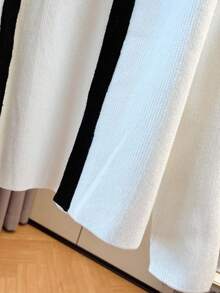 SHEIN Clasi Áo khoác cardigan viền khối màu tối giản, giản dị cỡ lớn, mùa thu - Đen và trắng - Xem 6