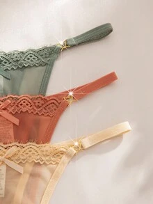 8件套浪漫蝴蝶结蕾丝和网眼拼接女士性感丁字裤 - 彩色 - 查看 6
