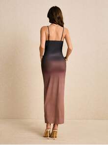 Poéselle 优雅纯色海星装饰镂空吊带连衣裙 - 棕色 - 查看 2