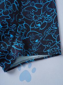 SHEIN X The Smurfs 男士舒适柔软卡通图案平角裤 - 黑色 - 查看 4