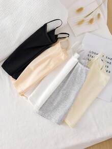 5pcs/Set Girls Assorted Color Minimalist Sweet Sports Soft Cotton Comfortable Camisole Undershirt, Can Be Worn Inside Or Outside, Suitable For Dancing Fall Winter