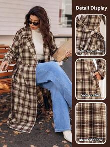 Vionelle Plus Size Women's French Casual Plaid Long Sleeve Long Woolen Coat, Autumn/Winter Winter Autumn Fall - Multicolor - View 7