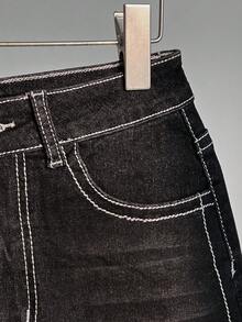 Elamini Damen Patchwork Leopard Kunstfell Jeans Mini Rock mit Taschen