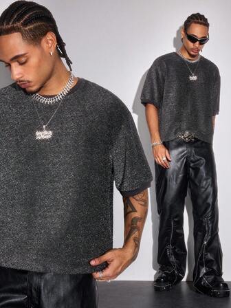 Street Life Camiseta holgada de ajuste casual y metálica brillante para hombre, de verano