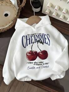 SHEIN EZwear 秋冬女士休闲简约印花图案连帽宽松厚款卫衣 - 白色 - 查看 7