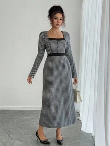 DAZY Women's Elegant Knitted Dress, Autumn/Winter New Arrival Maxi Dress - Black - View 3