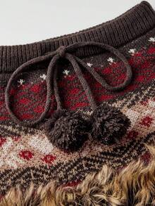 ROMWE Avant Y2K 秋冬雪景费尔岛提花短款毛衣裙 - 棕色 - 查看 3