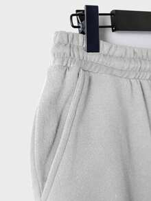 SHEIN Cottnline Cotton Men Letter Patched Hoodie & Drawstring Waist Sweatpants - Grey - View 3